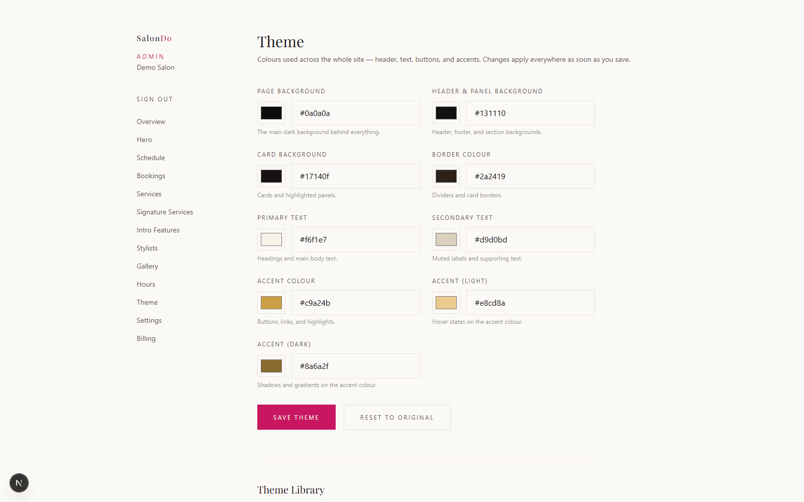 The SalonDo theme picker